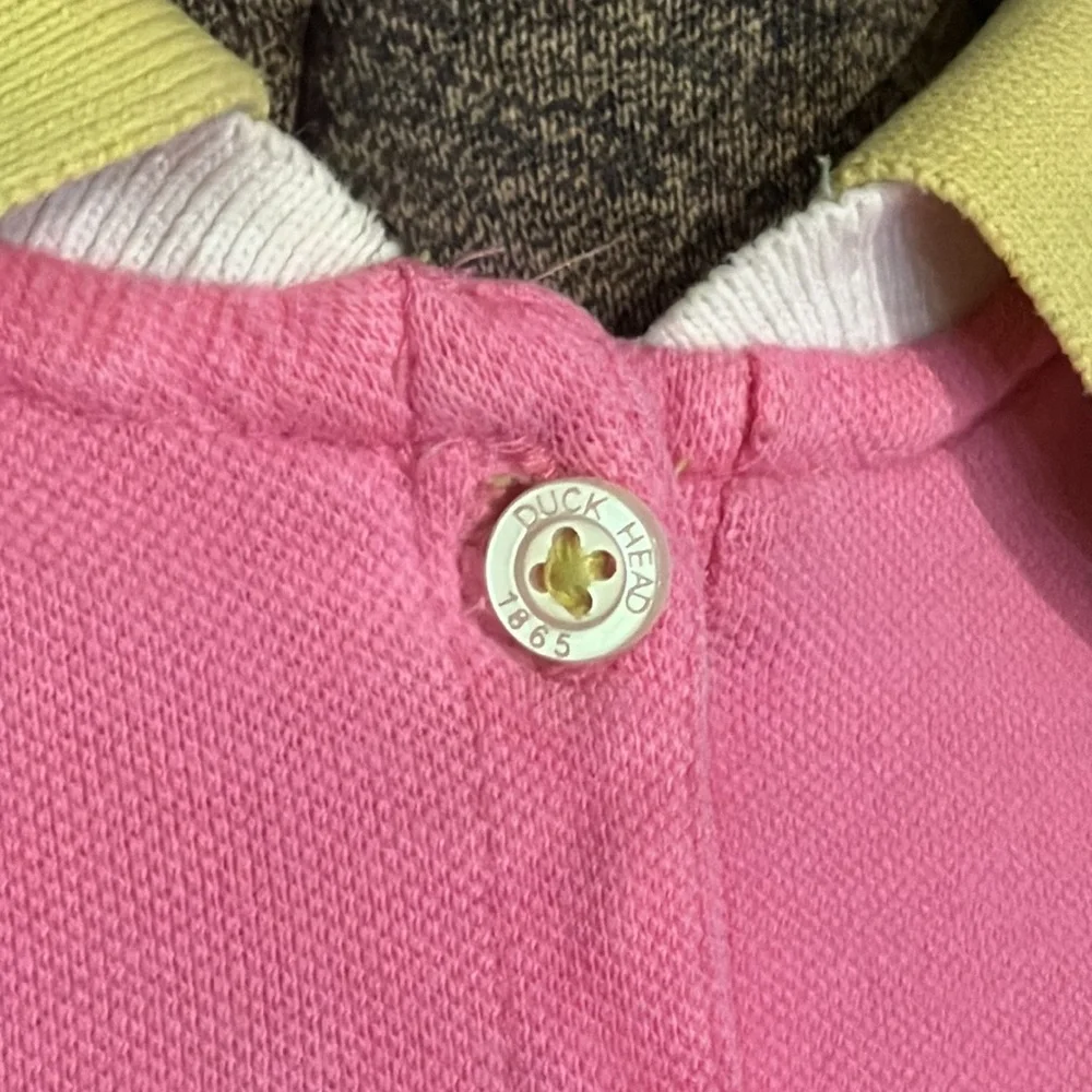 2000s Duck Head Pink Golf Shirt with Yellow Collar XL - Picture 6 of 12